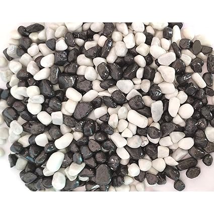 Ercole? Decorative Coloured Painted Asymmetric Marble Stone Pebbles for Vase Filler Plant Pots Aquarium Home Garden Outdoor Decoration (Black & White, 1 Kg)