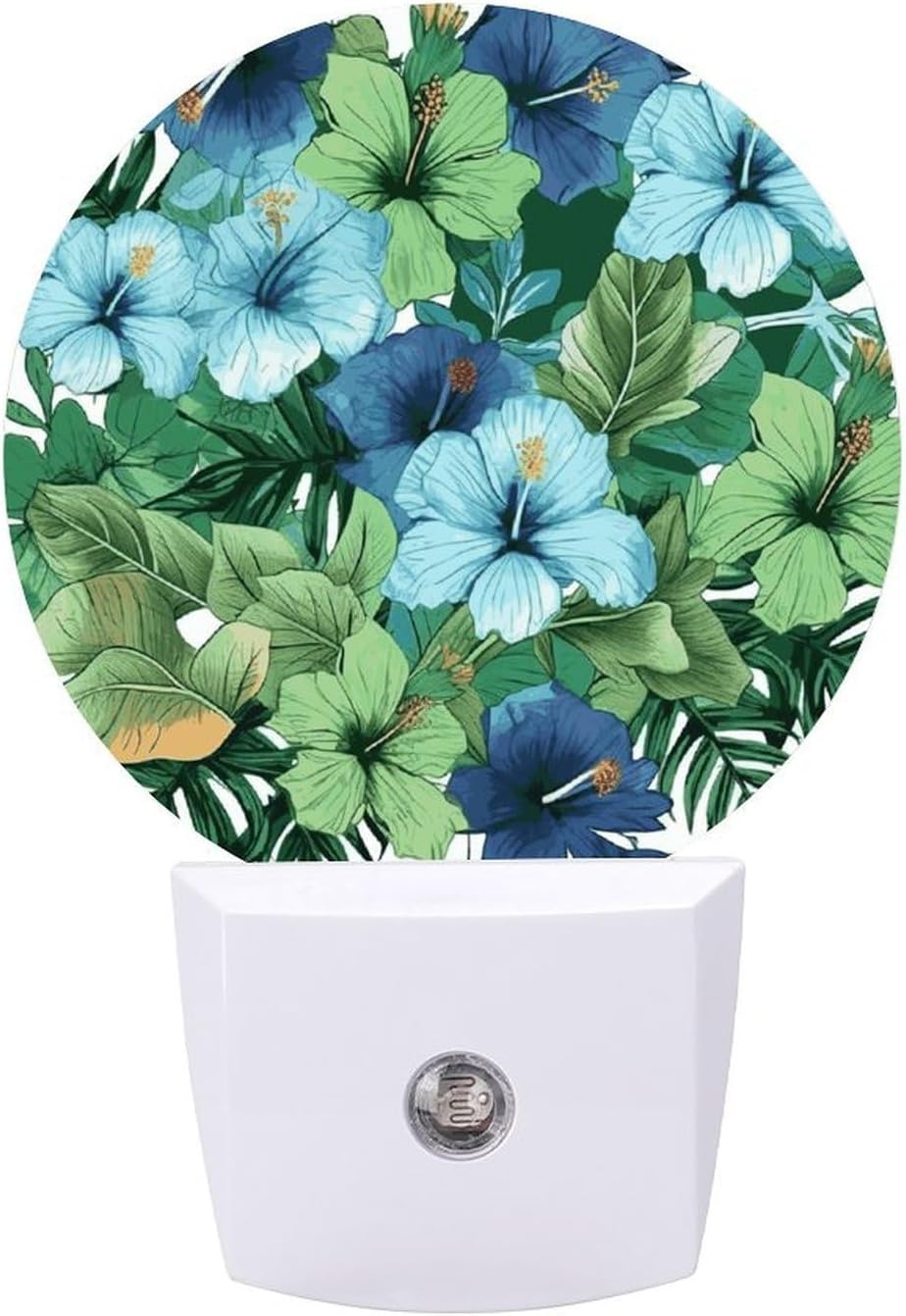 Green And Blue Hibiscus Flowers Plug-In LED Nightlight Wall Night Light