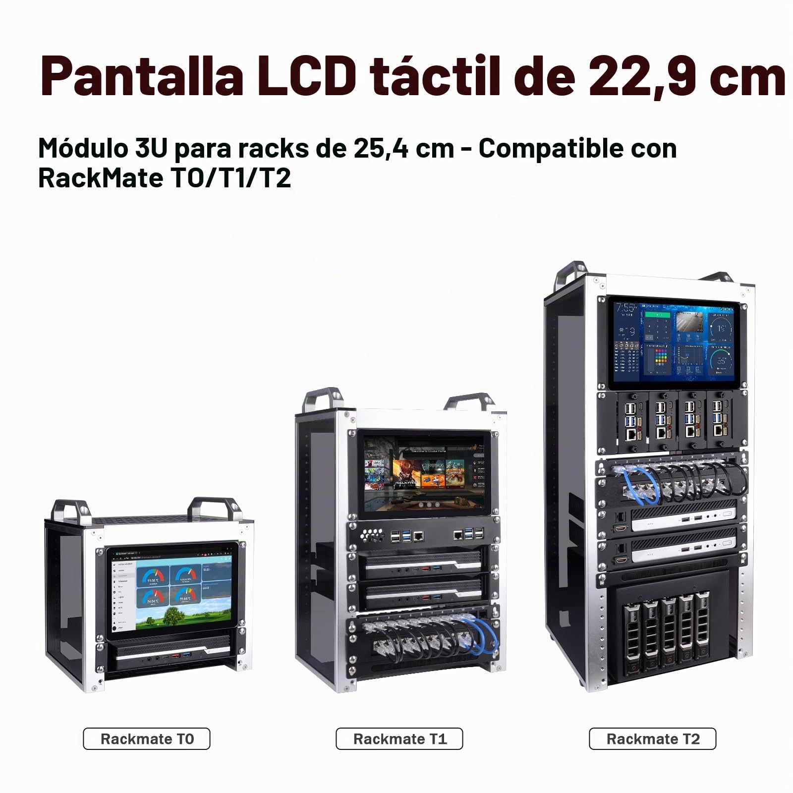 GeeekPi Monitor Táctil LCD de 9 Pulgadas 1280x720 para Rack 3U, para Gabinete de Servidor DeskPi RackMate T0/T1/T2/T0 Plus/T1 Plus y Racks de Servidor de 10 Pulgadas