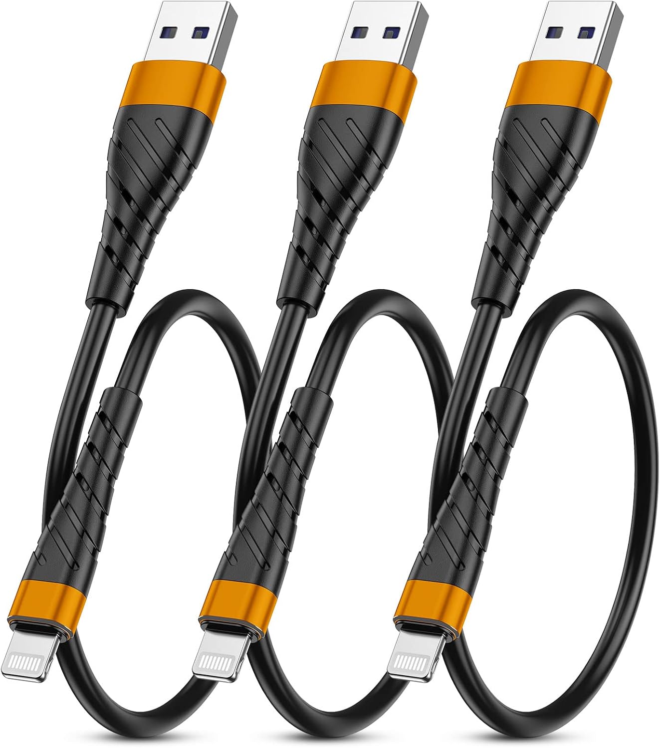 MFi Certified Short for iPhone Charger Cable 3 Pack 1 Ft, 12 inch for Lightning Charging Cord, Fast 2.4A for iPhone Data Cord Compatible with iPhone12/11/XS/Max/XR/X/8/8P/7P/6/iPad - Orange