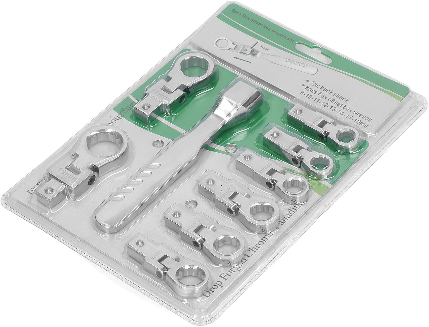 Hilitand 9Pcs Flex Head Ratcheting Wrench Set Vanadium Steel Box Wrench Set for Automotive Industrial
