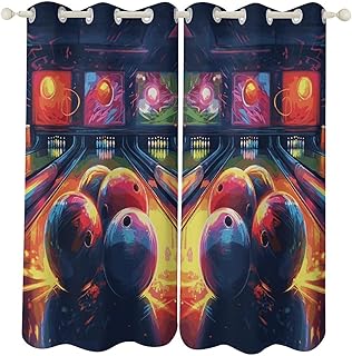 Bedroom Thermal Insulation Blackout Curtain Bowling Balls Grommet Curtain for Living Room Privacy Protection 2-Pack