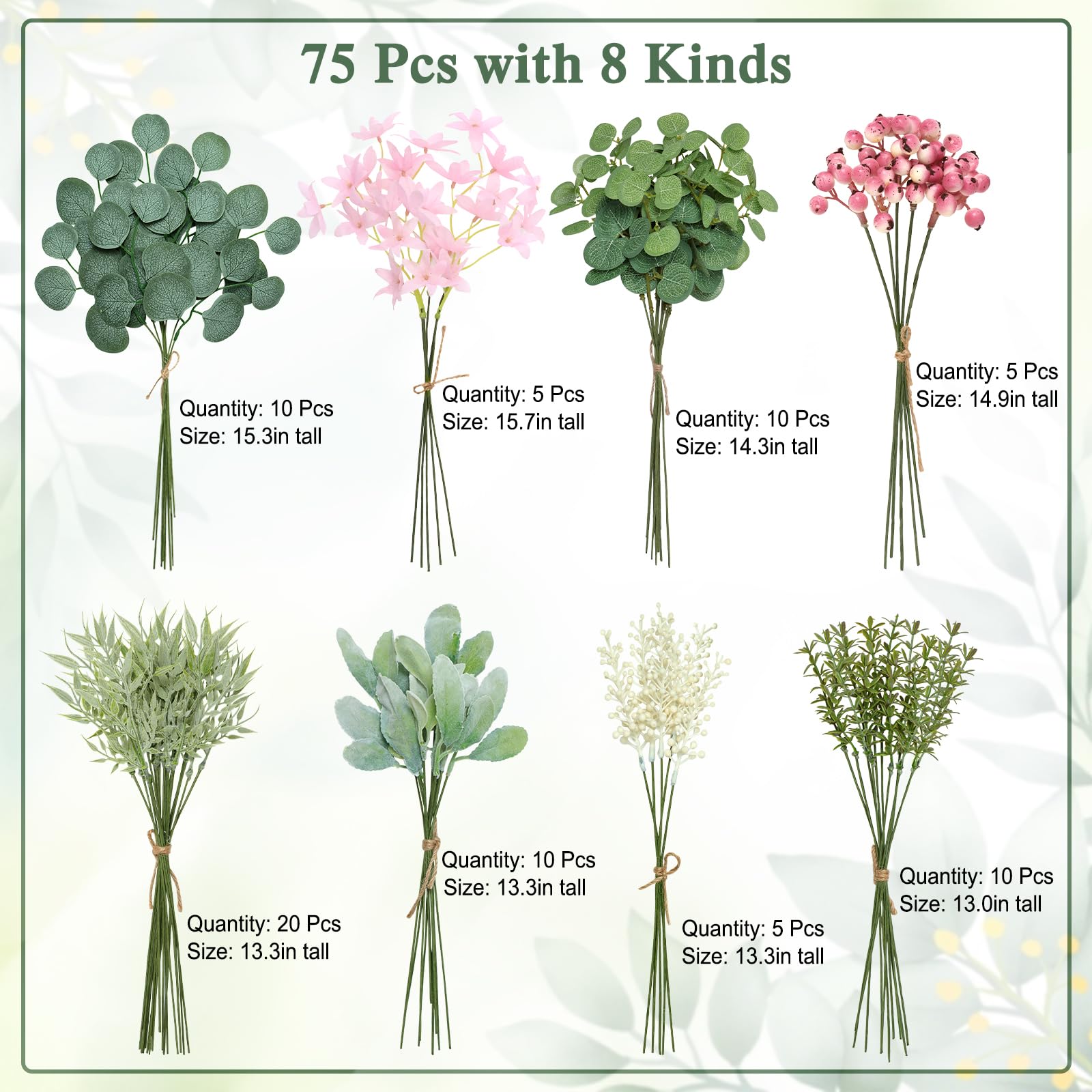 ASTNIC 75 Pcs Fake Eucalyptus Stems Artificial Flowers Set - Image 3