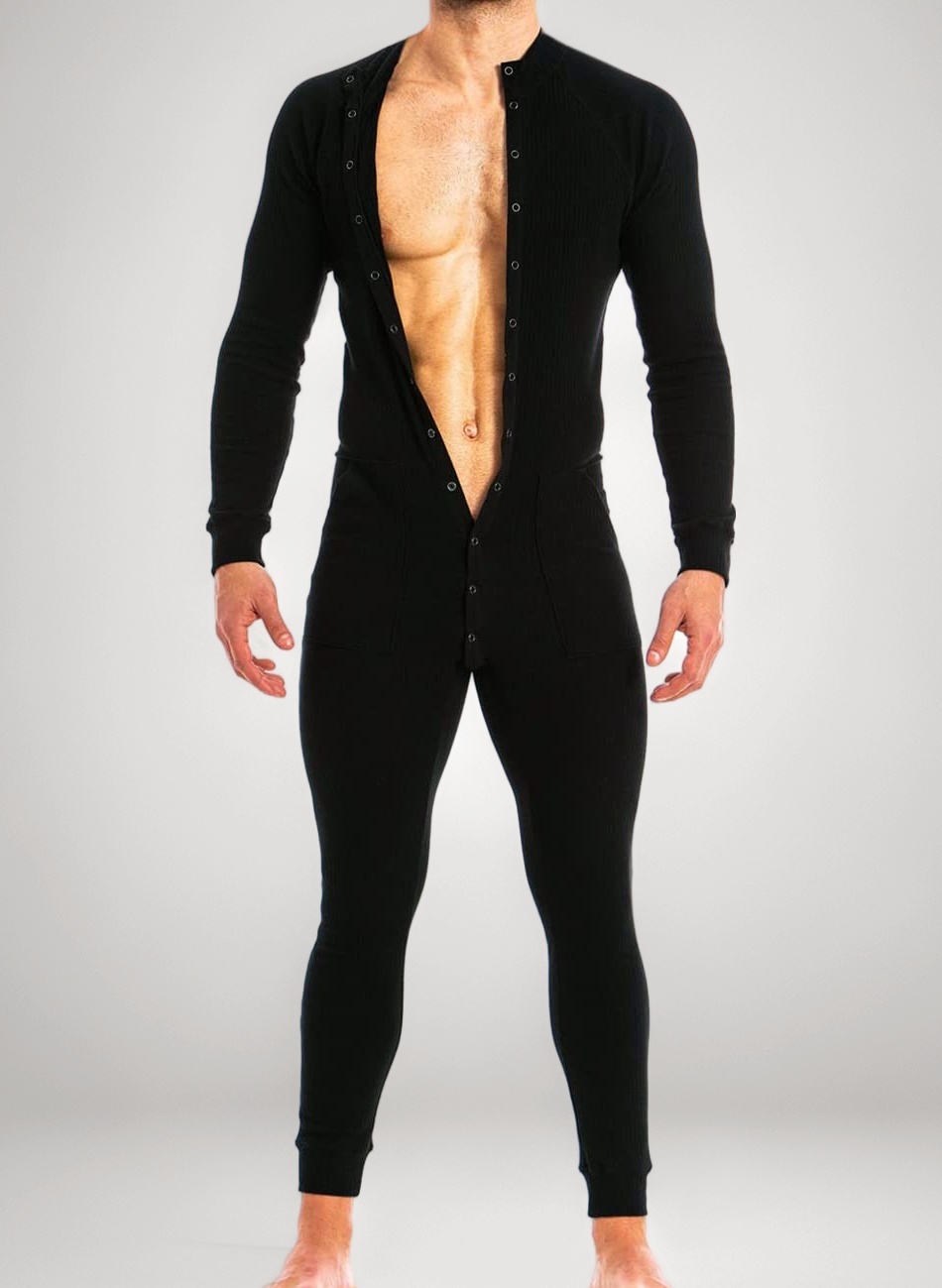 Muscle Alive Mens Short Sleeve Onesie Henley Jumpsuit Stretchy Cotton Ramper