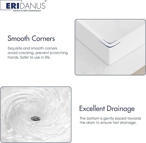 Miniatura 5 de Eridanus Fregadero de baño rectangular de 30 x 16 pulgadas, montaje en pared, sobre mostrador, lavabo de cerámica blanca de alta calidad con