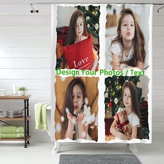Custom Photo Shower Curtain Personalized Shower Curtain Set DIY Photo Text Shower Curtain for Bathroom with 12 Hooks, 72''Wx72''L