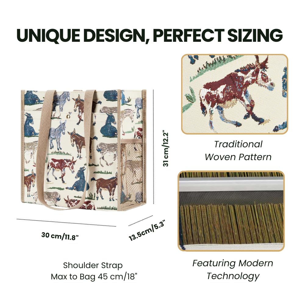Signare Tapestry Shoulder Bag Shopping Bag for Women (Donkey), 31 x 30 13.5 cm (12.2 11.8 5.3 inch) - Image 3