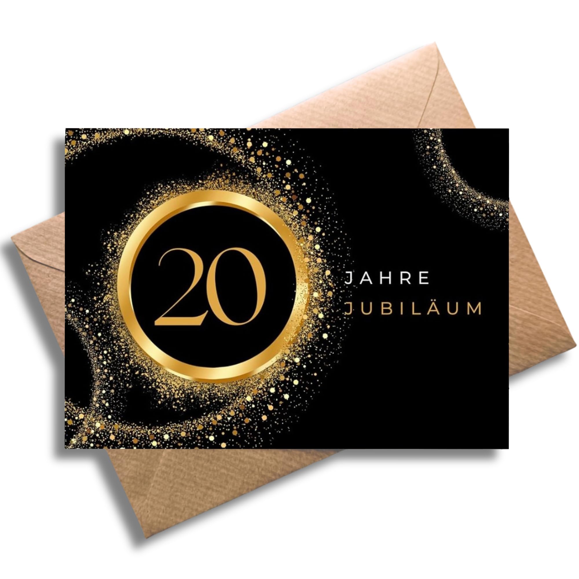 20 Jahre Jubiläum Karte mit Umschlag - Geschenkkarte Jahrestag Hochzeit Schwarz Gold Ring Firmengründung Dienst Partnerschaft Zusammenarbeit Glückwunsch Geschäftsjubiläum Feier (DIN A6)