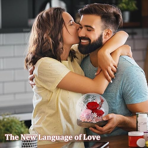 Miniatura 9 de Rosa natural para siempre, flor preservada en cúpula de cristal con luz LED, decoración romántica del hogar y regalo para mamá, esposa, regalo del