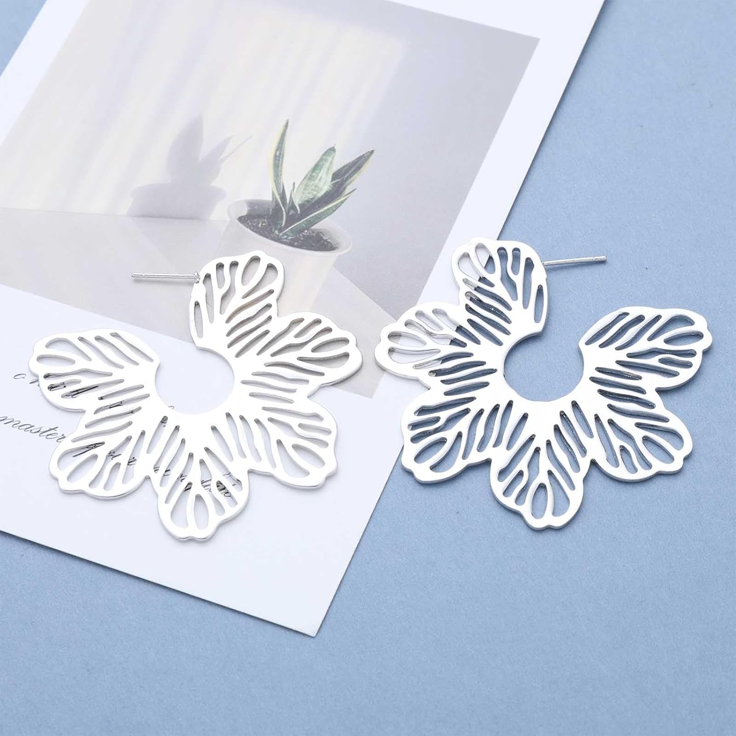 Boho Large Flower Hoop Earrings Gold Hollow Flower Earrings Floral Hoop Stud Earring Floral Open Earring Blossom Stud Jewelry for Women - Image 6