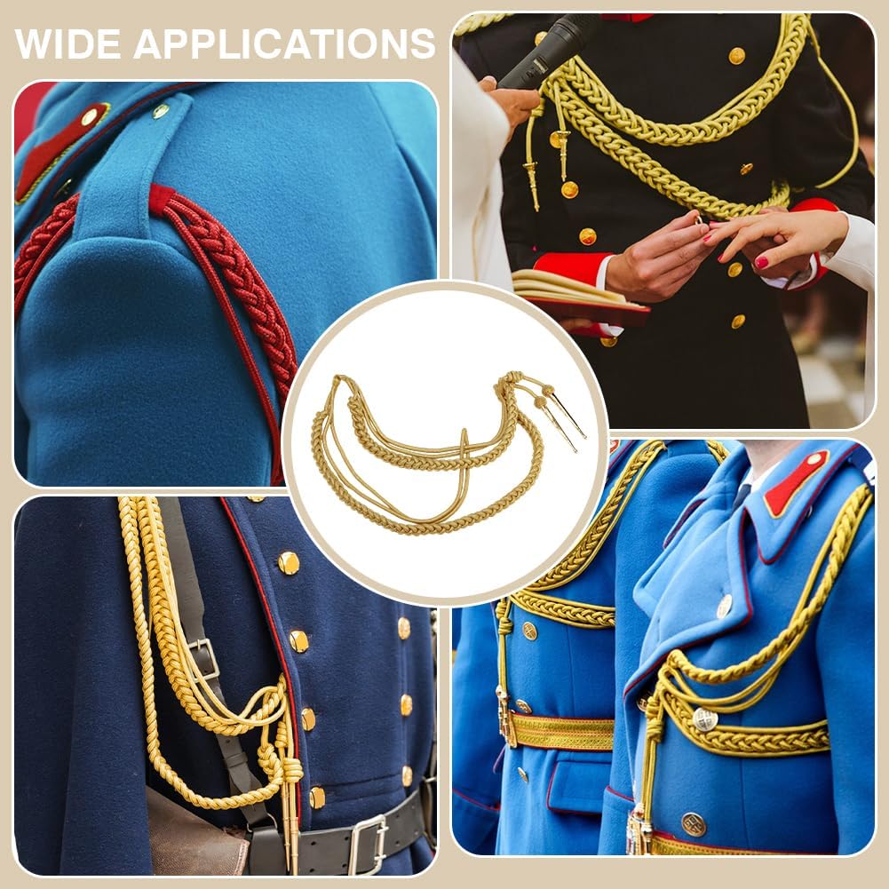 MAYJOYDIY Golden Shoulder Epaulets Aiguillette, 34.25x9.06 inch Brass Tips Traditional Braided Shoulder Cord Badge for Army and Stage Performance Clothes Decoration Uniform Accessory