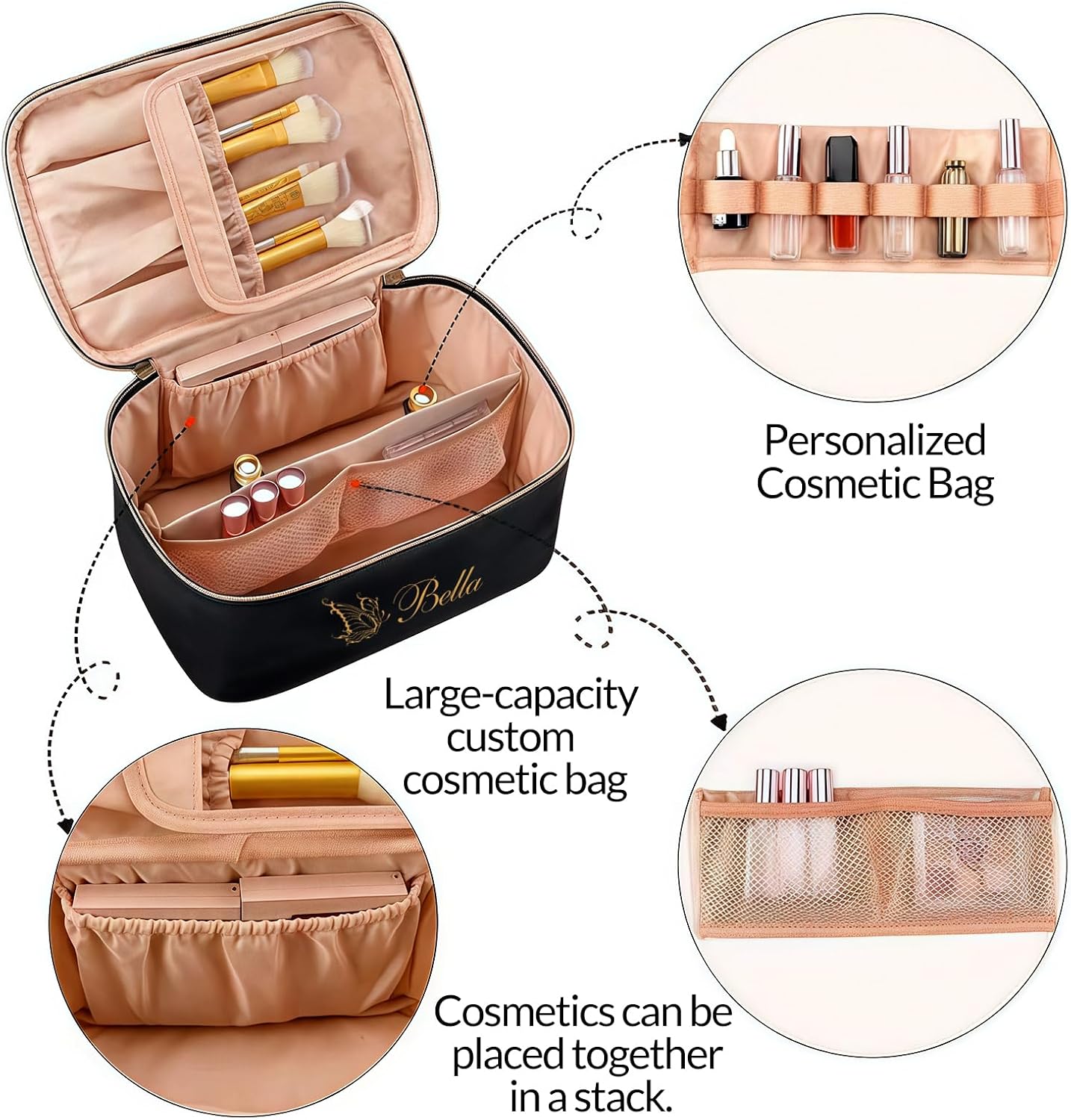 Custom Makeup Bag for Women Leather Personalized Cosmetic Bag