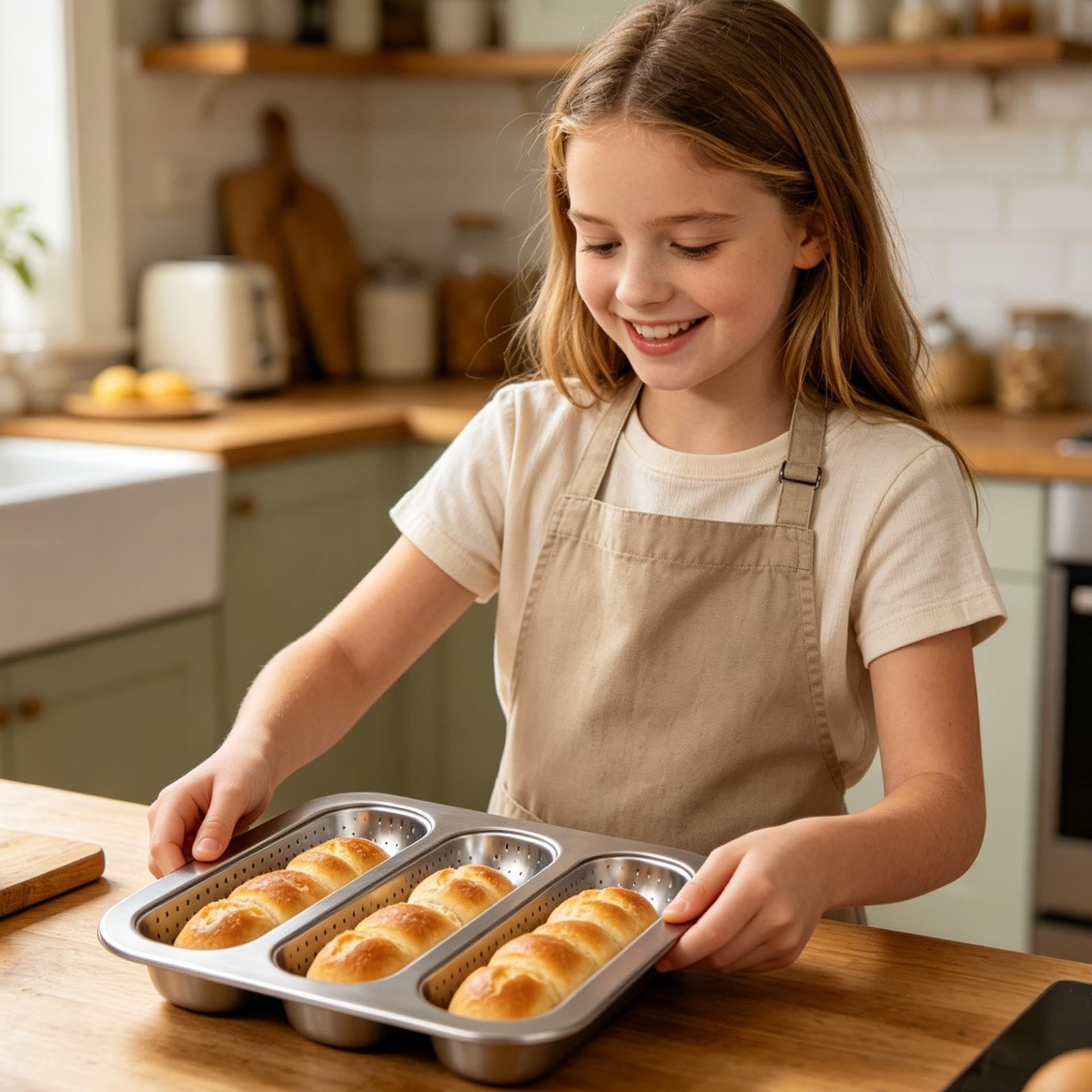 Molde para Baguette Bandeja Perforada Antiadherente de 3 Cavidades | 2 bandejas de baguette Cocina en casa y al aire libre preparación diaria comidas y meal prepping