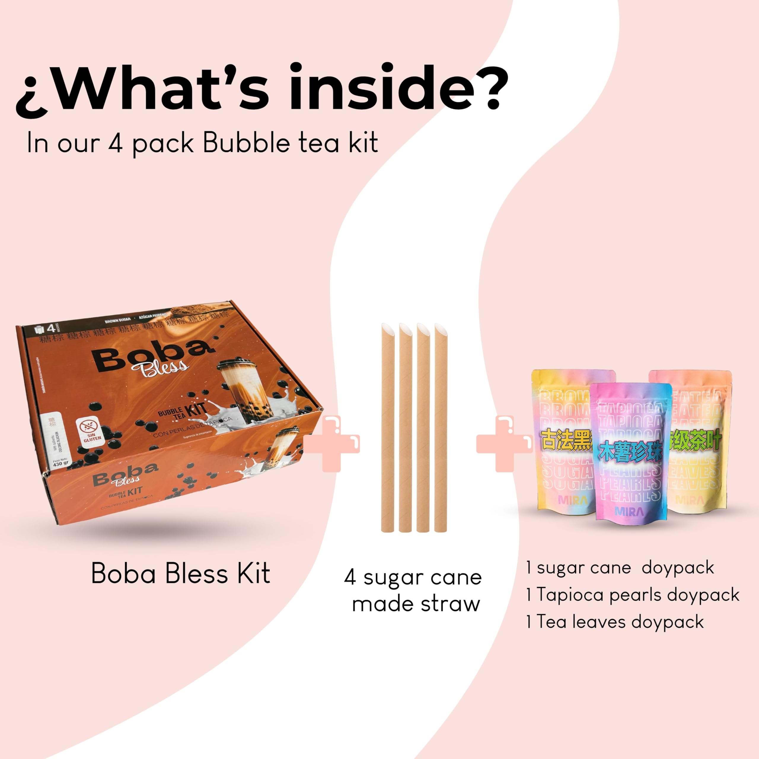 CUTEA™ Kit de té de burbujas - Sabor azúcar moreno - regalo San Valentín - Regalo para hombre y mujer (4 porciones, pajitas incluidas) - Sin gluten