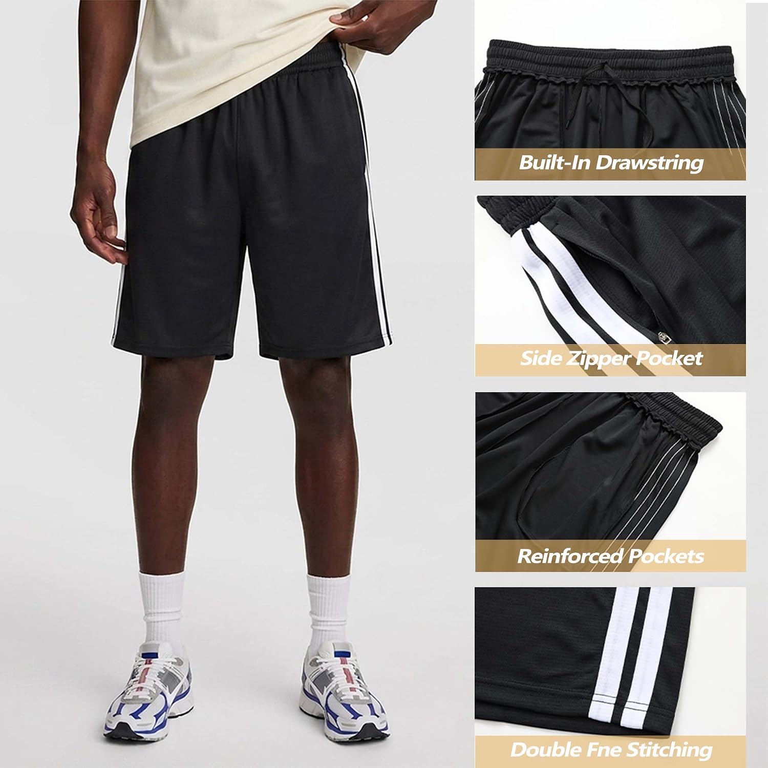 3 Packs Men's Athletic Shorts with Zipper Pockets - Lightweight Gym Training Shorts for Running Basketball Casual