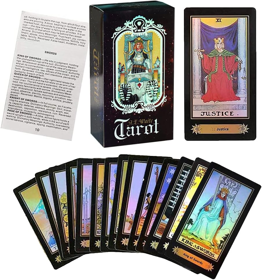 Tarot Cards Set, Surface laser Tarot Deck with English Instructions book, 78 Tarot Cards for Beginners