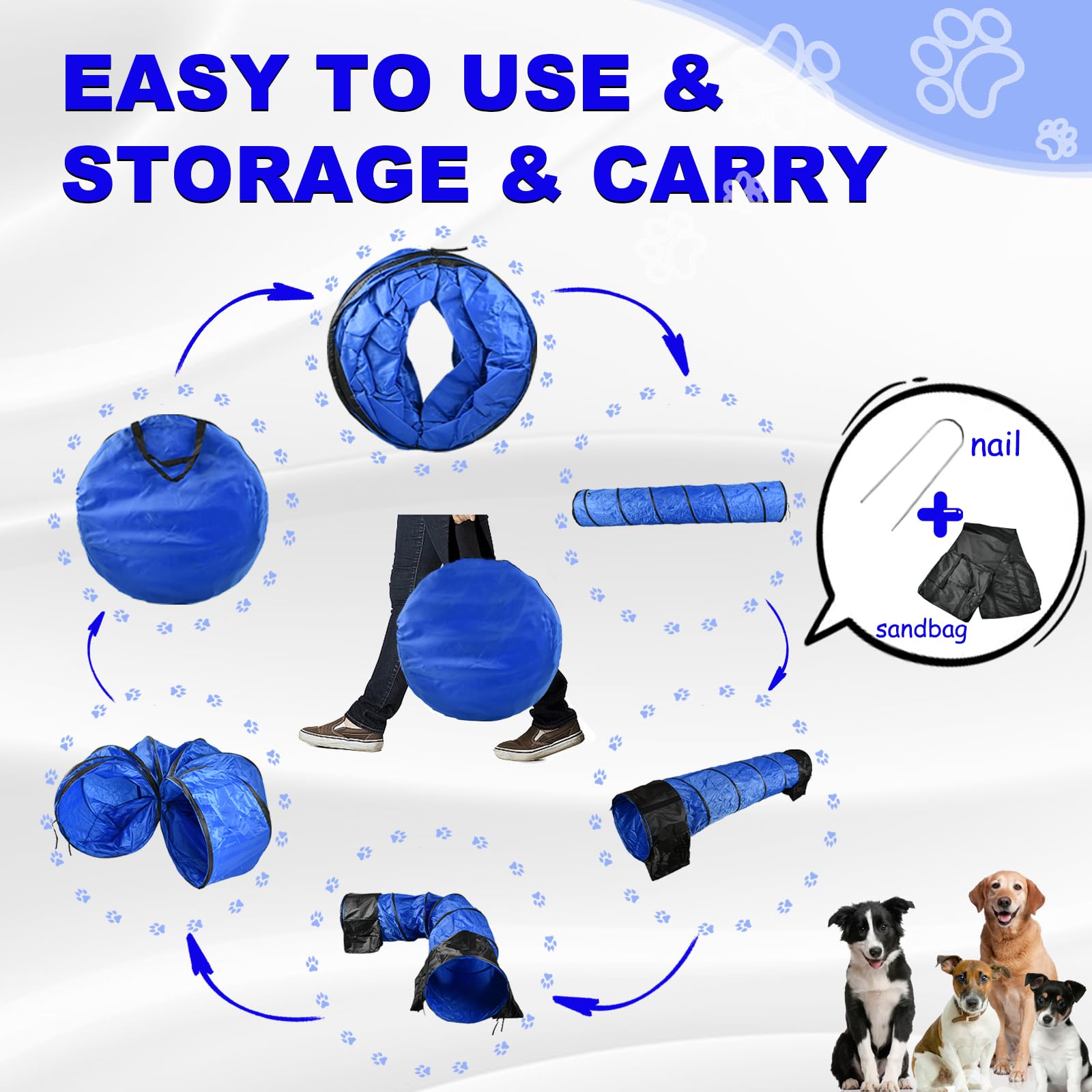 Agility-Tunnel für Hunde, 3 m, mit Sandsäcken, 61 cm, offen, für drinnen und draußen, Agility-Trainingsgerät für große, mittelgroße und kleine Hunde