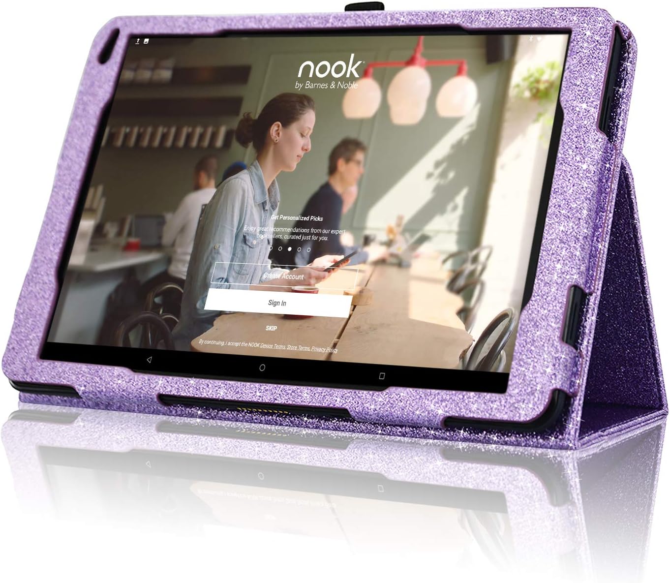 ACdream Case for Nook 10.1 Tablet Case 2018 Release(Not Fit Nook 10 HD 2021 Release), Premium PU Leather Cover Case for Barnes & Noble Nook 10.1 Tablet with Auto Wake Sleep Feature, Glitter Purple