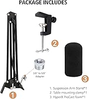 Vista 5 de HyperX ProCast - Brazo de brazo de micrófono compatible con HyperX ProCast, soporte de brazo de micrófono con cubierta de micrófono, mejora