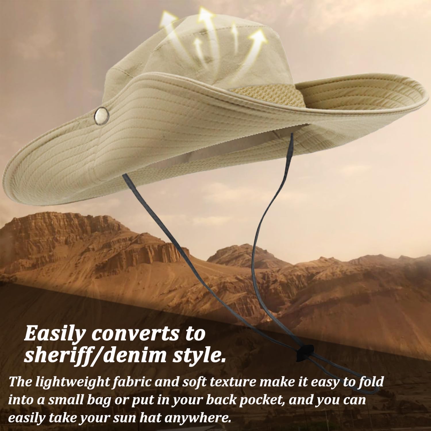 Sun Hats for Men Women, Fishing Hat UV Protection Wide Brim Bucket Hats Foldable Boonie Hat for Hiking Camping Safari - Image 3