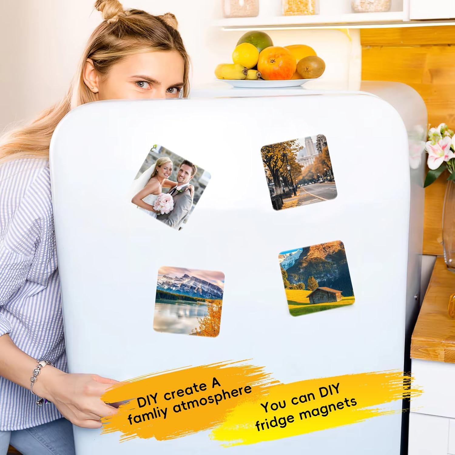 Zestaw do robienia magnesów, kompletna akrylowa prasa fotograficzna z obcinaczem do papieru, 100 zestawów akrylowych i darmowych szablonów do niestandardowych magnesów na lodówkę