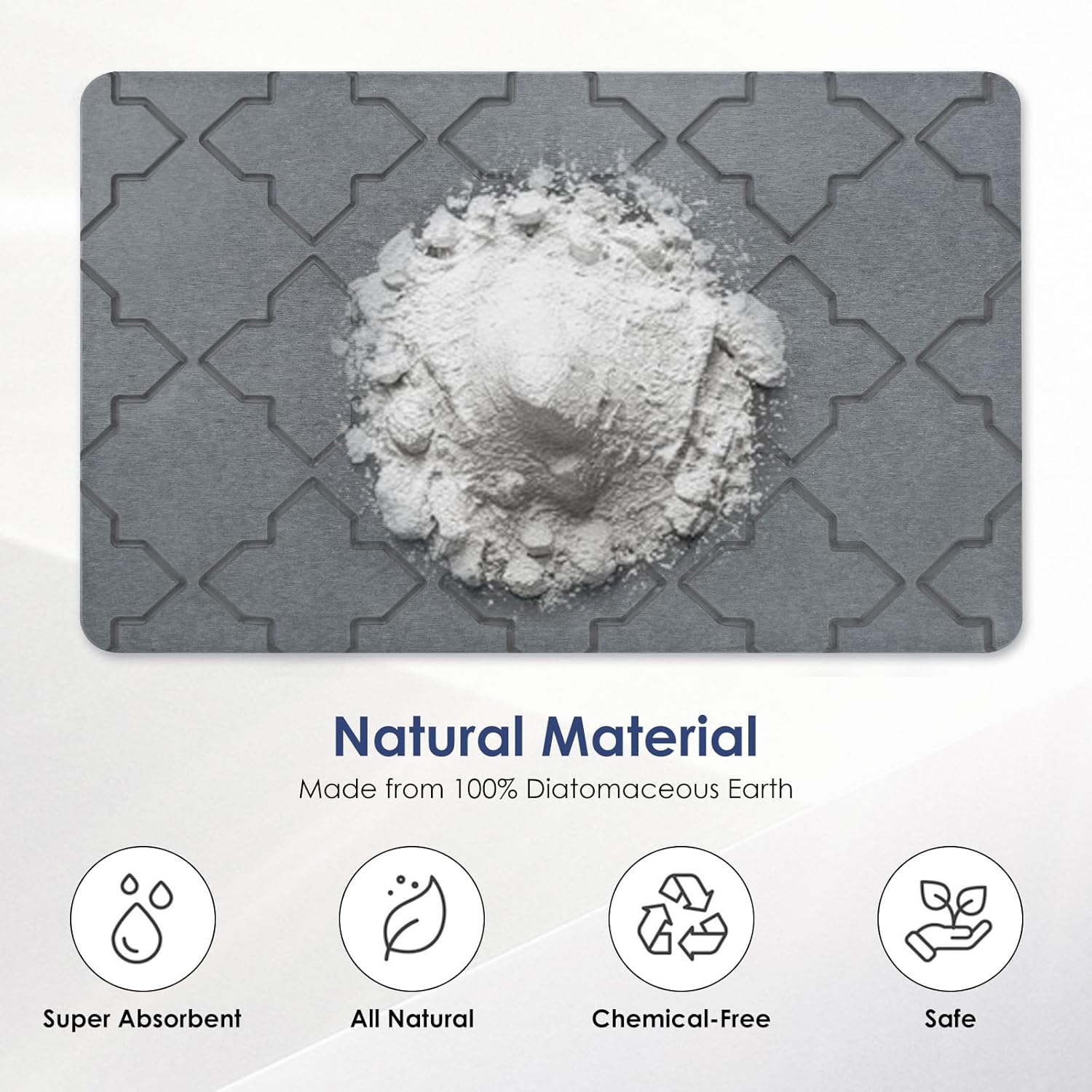 Large Stone Bath Mat for Bathroom Floor, Quick Dry Diatomaceous Earth Bath Mat with Non-Slip Back, Super Absorbent Diatomite Stone Mat for Shower, Easy to Clean, Natural(23.6" x 15.7" Dark Grey) - Image 4