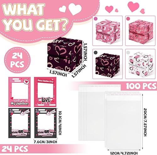 Miniatura 2 de Paquete de 24 cubos infinitos para el día de San Valentín con tarjetas y bolsas para el día de San Valentín, juguetes sensoriales, juguetes