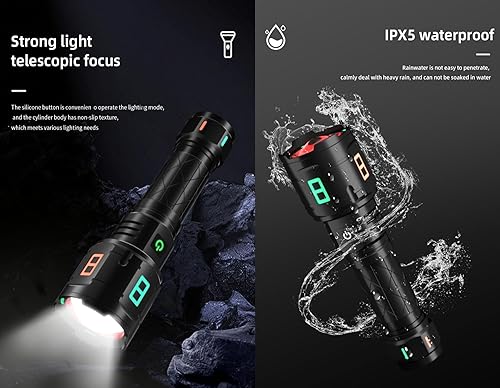 Miniatura 7 de Linterna militar recargable, linterna láser táctica potente de 220,000 lúmenes, foco variable LED de 5000 mAh, hasta 50 horas de uso continuo, para