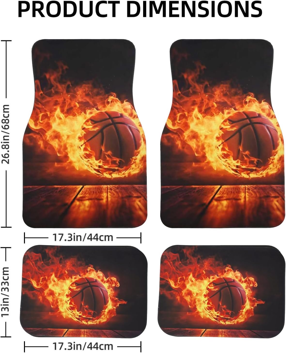 Artistic Fabric Car Floor Mats-Non-Slip Rubber Backing,Front (26.8x17.3in) & Rear (13x17.3in) Set-Water Absorbing, Durable Automotive Floor Liners with Stylish Patterns,Basketball - Image 2