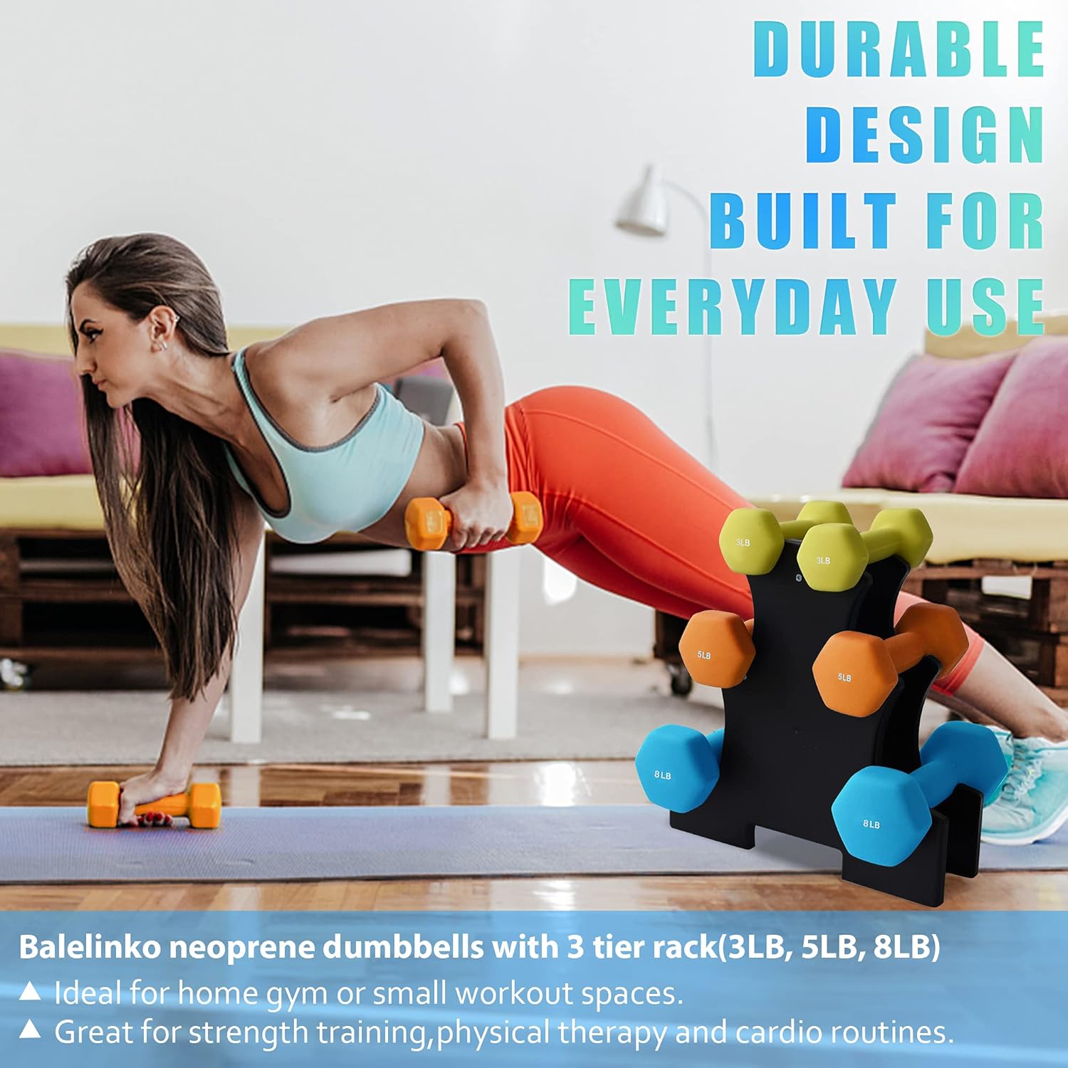Balelinko 3LB, 5LB & 8LB Hand Weights Neoprene Coated Hex Dumbbell Set with Rack Stand, Exercise & Fitness Dumbbell for Home Gym Equipment Workouts Strength Training : Sports & Outdoors