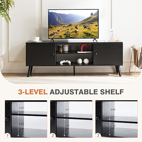 Miniatura 3 de Soporte de TV para TV de 55 pulgadas, centro de entretenimiento con armarios y estante de almacenamiento, mesa consola de TV, mesa de consola