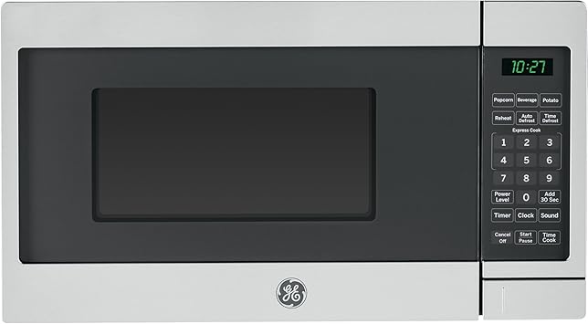 GE Countertop Microwave Oven, Compact 0.7 Cubic Ft., 700-watt Capacity, 6 Auto Cooking Settings, Kitchen Essentials for the Countertop, Dorm Room or Apartment, Stainless Steel