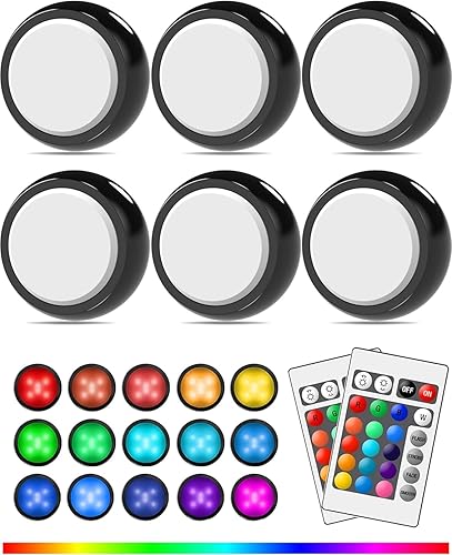 Miniatura 10 de UNIWA Luces de disco con control remoto, luces inalámbricas para debajo del gabinete, luz LED intercambiable de 16 colores regulables, funciona con