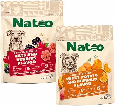NATOO Crunchy Natural Dog Biscuit Variety Bundle, Oats & Berries and Sweet Potato Pumpkin Flavor, 2-Pack Dog Treats 8 oz Each
