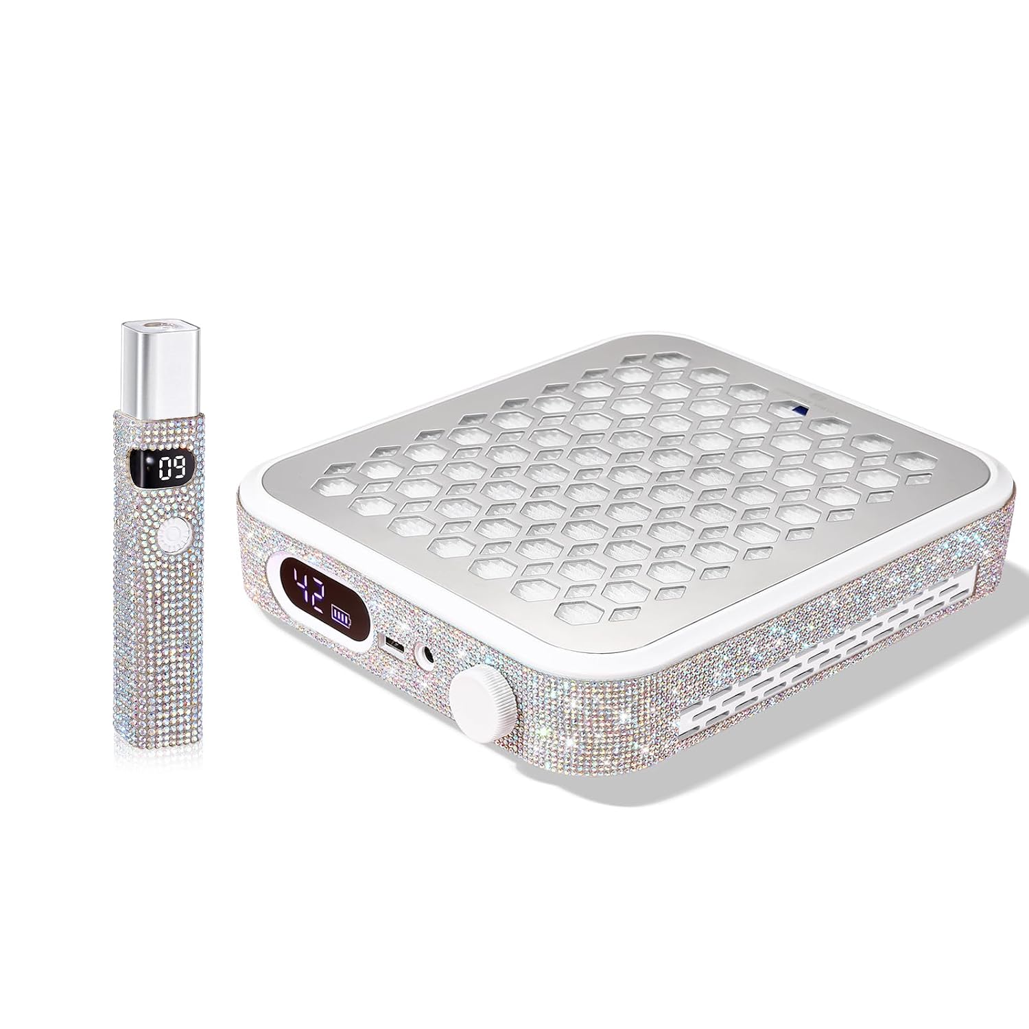 Nail Dust Collector, Rechargeable Dust Collector Nail Tech & Handheld Nail Lamp, UV Light for Gel Nails AB Diamond