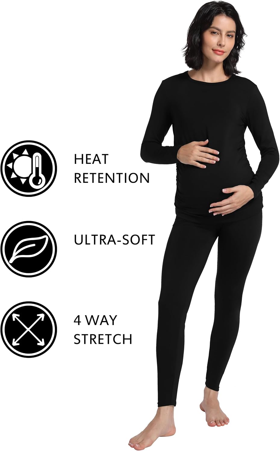 Foucome Women's Maternity Thermal Underwear Set | Ultra Soft Long Johns, Base Layer Top & Bottom, Pregnancy Pajama Set for Cold Weather