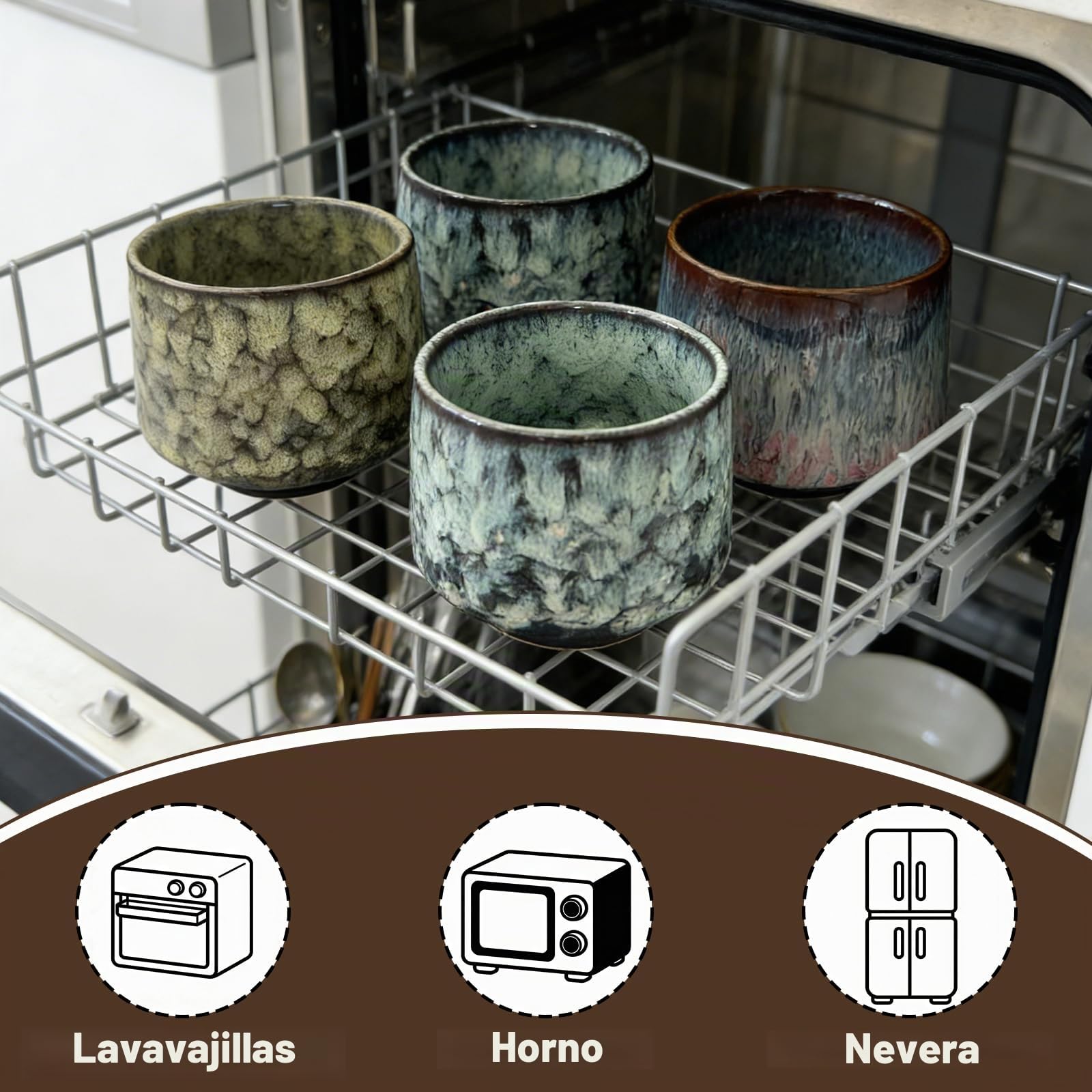 Juego de 4 Tazas de Espresso, Tazas de Cerámica Gruesa sin Asa, Tazas de Espresso de 180 ml, Taza de Café de Cerámica de Pared Gruesa, Juego de Tazas de Té de Cerámica, para Espresso, Moca