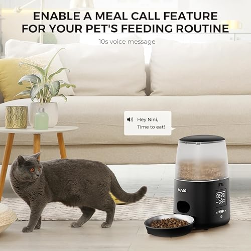Miniatura 4 de Syvio Dispensador automático de comida para gatos, alimentador automático para gatos con doble fuente de alimentación, alimentador automático para