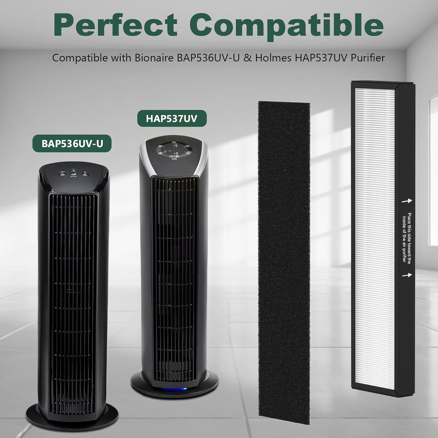 182550 Filter Replacement, Compatible with Bionaire BAP536UV-U Air Purifier and Holmes HAP537UV / 2141139 Air Purifier, 2 H13 True HEPA Filter and 6 Activated Carbon Pre-Filter