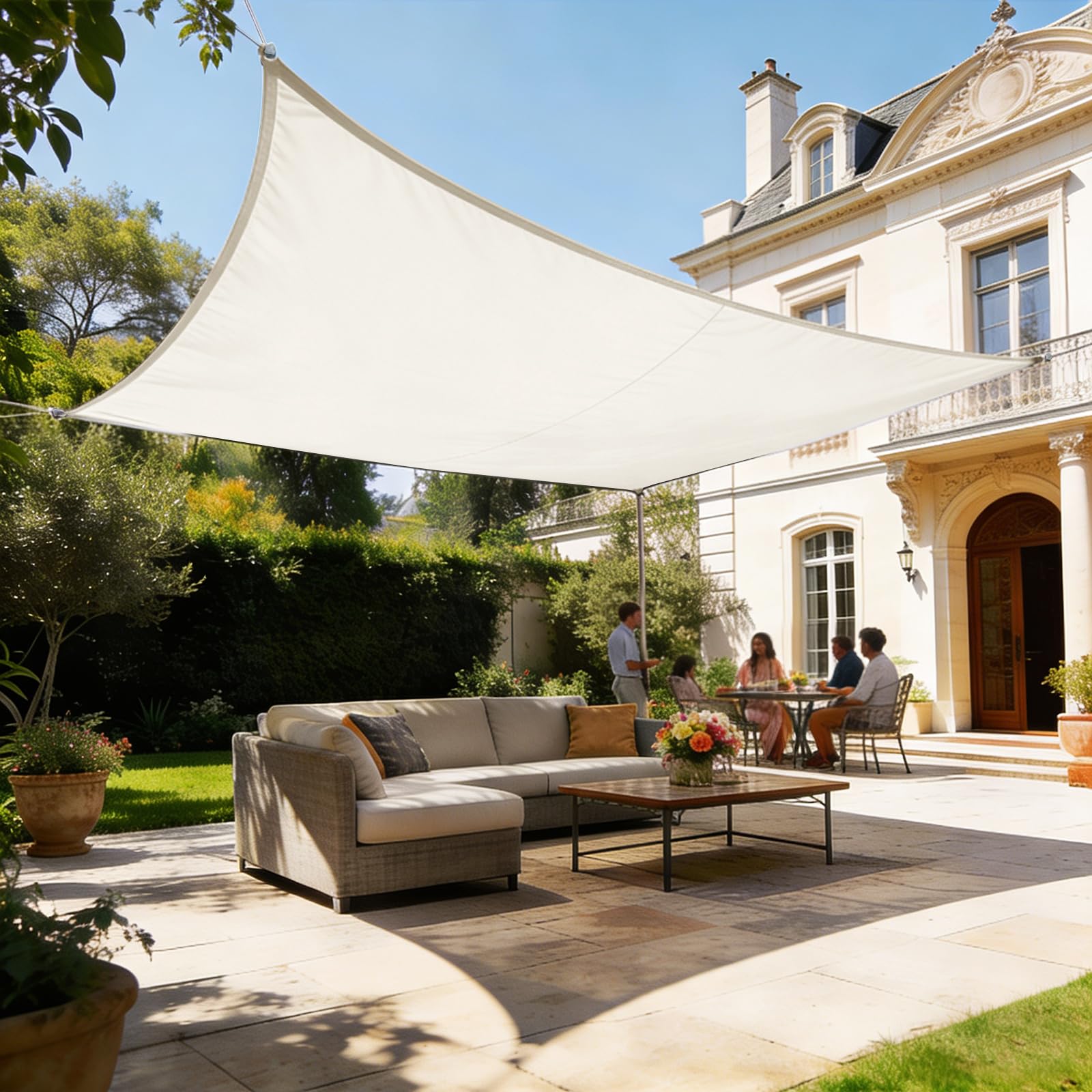 HAIKUS Voile d'ombrage Imperméable Carré 4x4m, Toile Ombrage PES Résistant à l'eau, Filet dombrage 4m Résistant 98% Protection Rayons UV pour Patio Jardin Terrasse Camping Extérieur, Crème 4x4