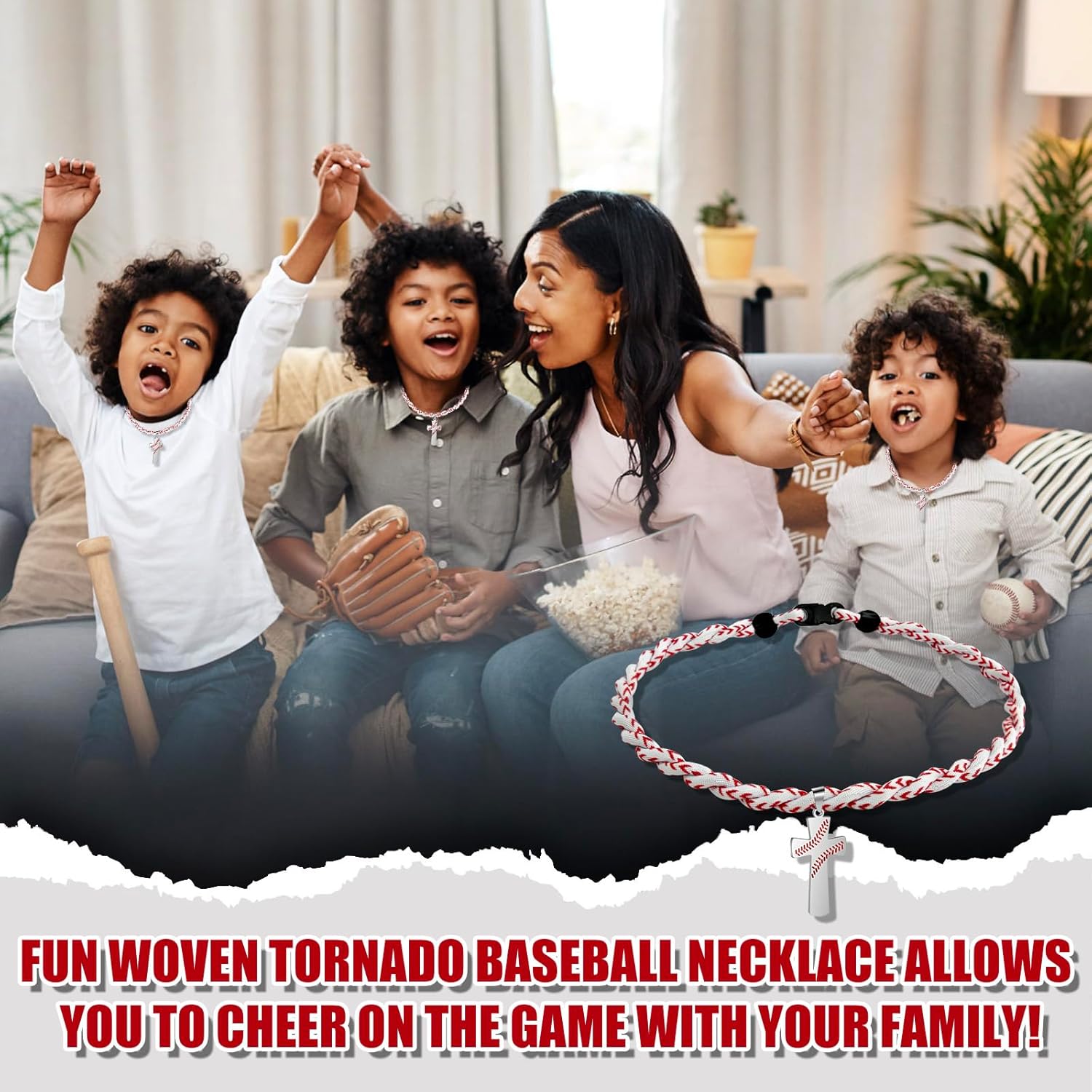 12 Pack Baseball Necklace, Boys Baseball Necklace, 2 Strand Cord Tornado Cross Titanium Necklace, Baseball Team Encouragement Gifs - Image 8