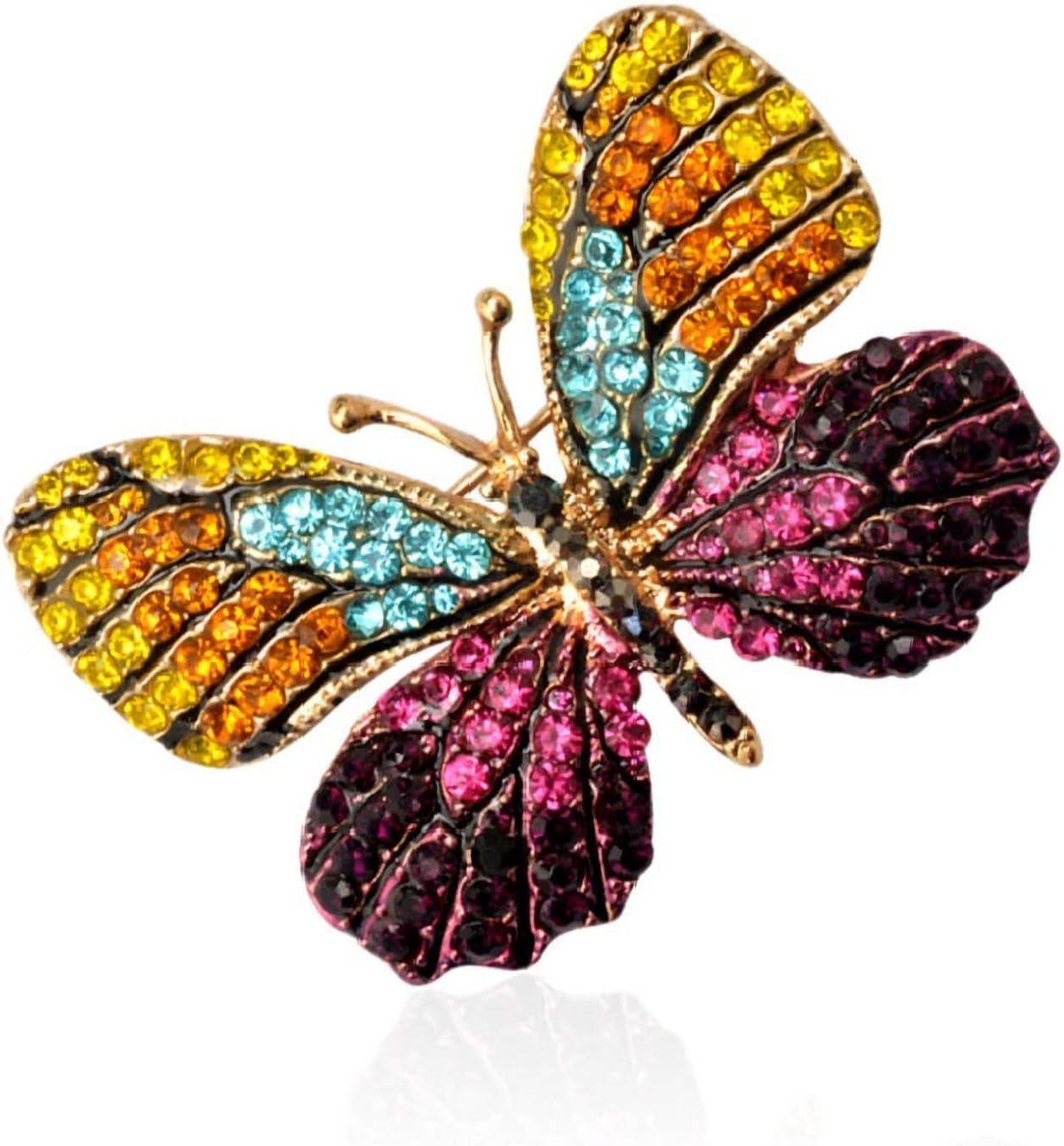 OFKPO Beatiful Women's Colorful Alloy Rhinestone Pin Butterfly Rhinestone Brooch Lady Girls Fashion Badge