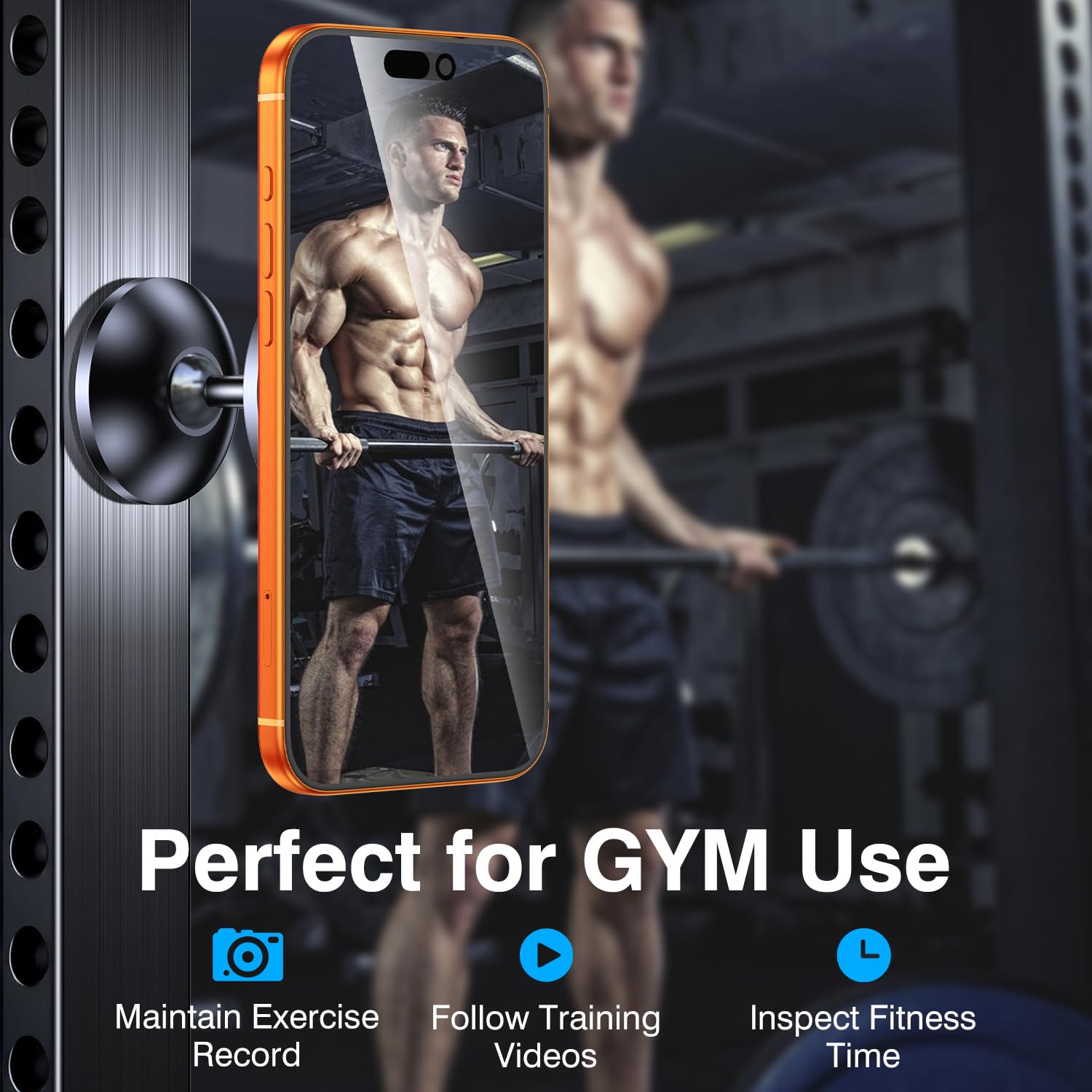 Soporte magnético para teléfono MagSafe, todo de metal: soporte magnético dual para teléfono para registro de gimnasio que se fija a la superficie de metal, soporte de teléfono de gimnasio para iPhone