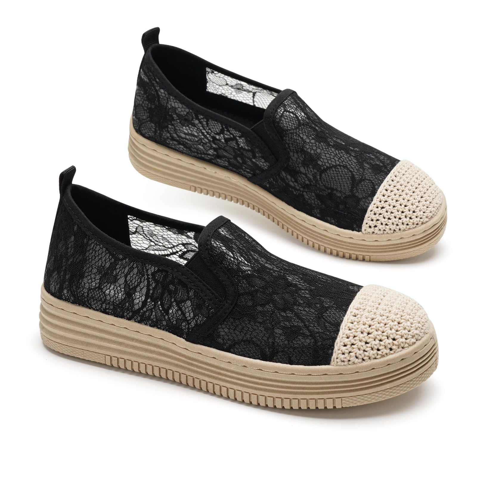 GLAMORA Mocassini Donna Espadrillas Ballerine Slip On Traforate Pizzo Traspiranti Leggeri Elastico Senza Lacci Punta Rinforzata Suola Antiscivolo Comode Scarpe Estate