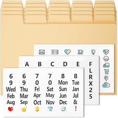 Miniatura 9 de 25 divisores de tarjetas de índice Manila de 4 x 6  Divisores organizadores de tarjetas de índice con pestañas y 108 calcomanías para tarjetas de