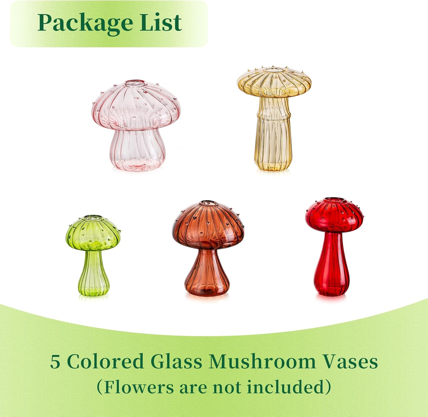 Hewory Glass Mushroom Vase for Flowers, 5pcs Colored Small Bud Flower Vases Unique, Mushroom Propagation Hydroponic Vases, Funky Cottagecore Decor for Home Room Kitchen Office Windowsill Decorations - Image 7