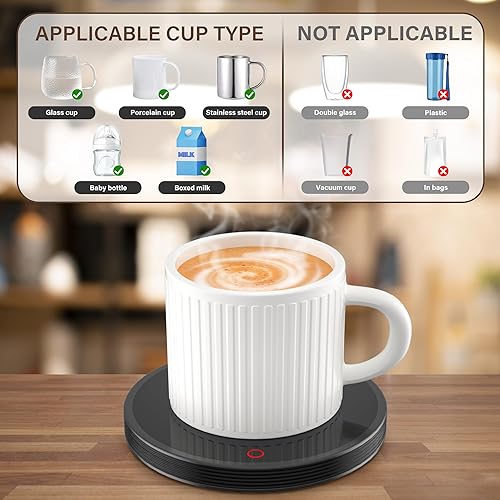 Miniatura 7 de GLSY Calentador de taza de café, calentador de café para escritorio con 9 ajustes de temperatura, temporizador de 9 horas, plato calentador de café