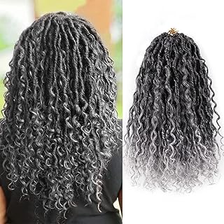 BLEXCO 5 Packs Curly Faux Locs Crochet Hair 14 Inch Goddess Locs Crochet Hair Hippie Locs Crochet Braids Bohemian Synthetic Braids Hair Extensions (14inch, GREY#)