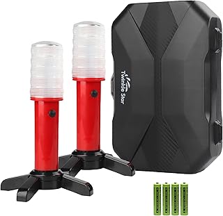 Twinkle Star Emergency Roadside Flares Kit LED Safety Strobe Road Warning Light Highway Beacon Alert Flare with Magnetic Base, Detachable Stand, Solid Storage Case (Set of 2) New