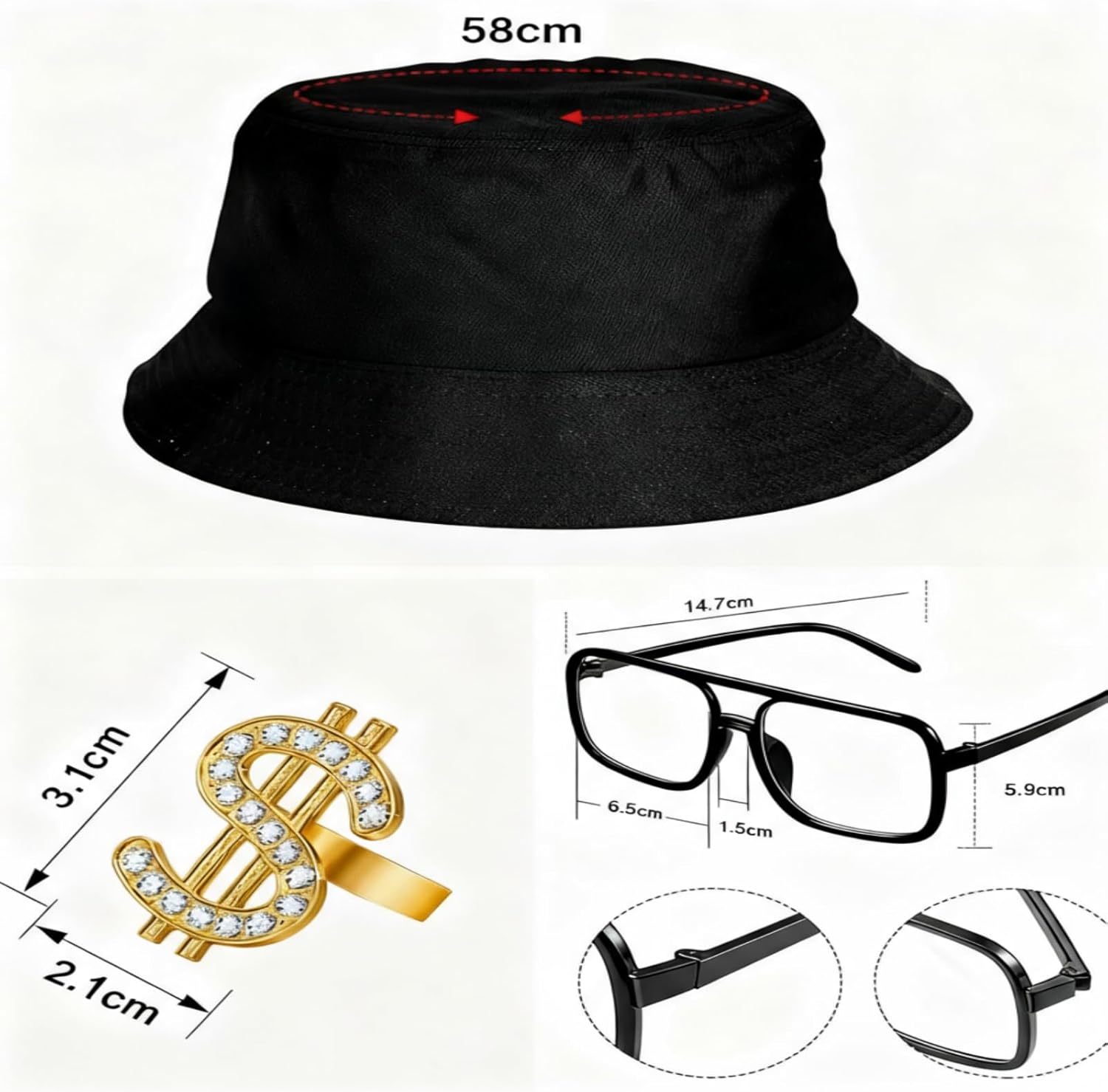 Gejoy Hip Hop Costume Kit 80s 90s Rapper Accessories Outfit for Men Women Sunglass Hat Chain Ring Halloween Party Decoration - Image 3